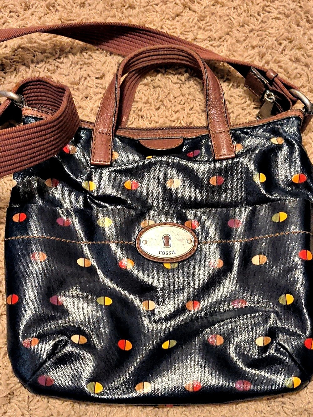 Fossil Key-Per Coated Crossbody Bag Polka Dot Tote